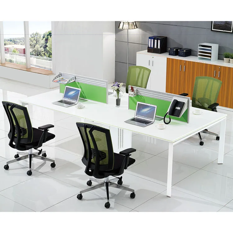 4 Seat Office Workstation Cubicle Straight Office Tables With Storage