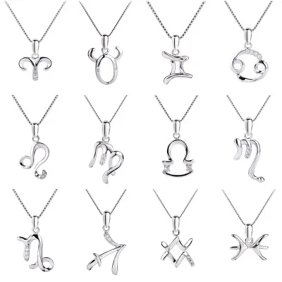 

Hot Selling 12 Zodiac Pendant Necklace With CZ 925 Sterling Silver Pendant Necklace For Women, Gold,silver