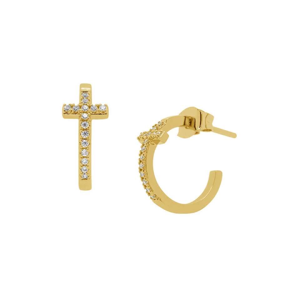 

New Style S925 Sterling Silver Zirconia Pave Cross Hoop Earrings 18K Gold Vermeil Huggie Earring For Women Fashion Jewelry