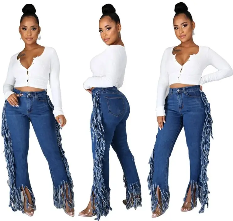 

New Arrival Latest Design 2020 Winter Fashion Women Pants Ladies Casual Fringed Edge Women Jeans Pants