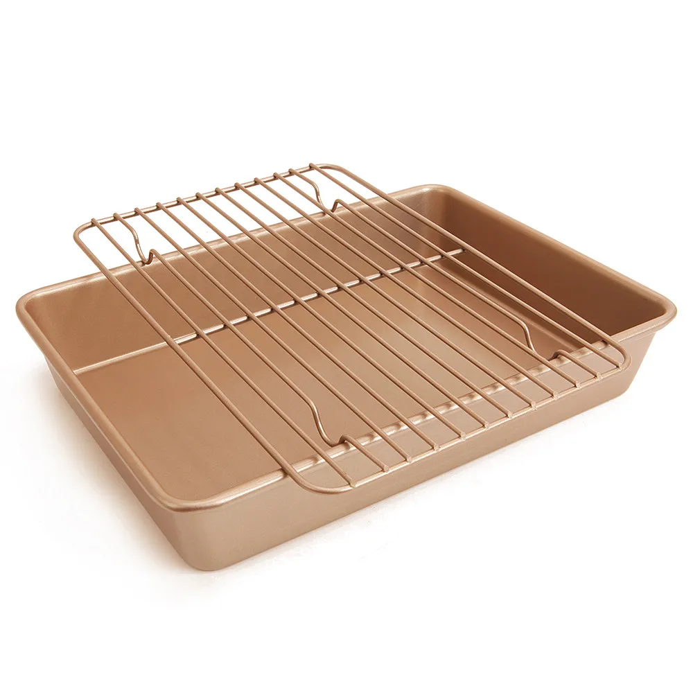 

Carbon steel champagne gold baking tray with cooling rack non stick roasting pan