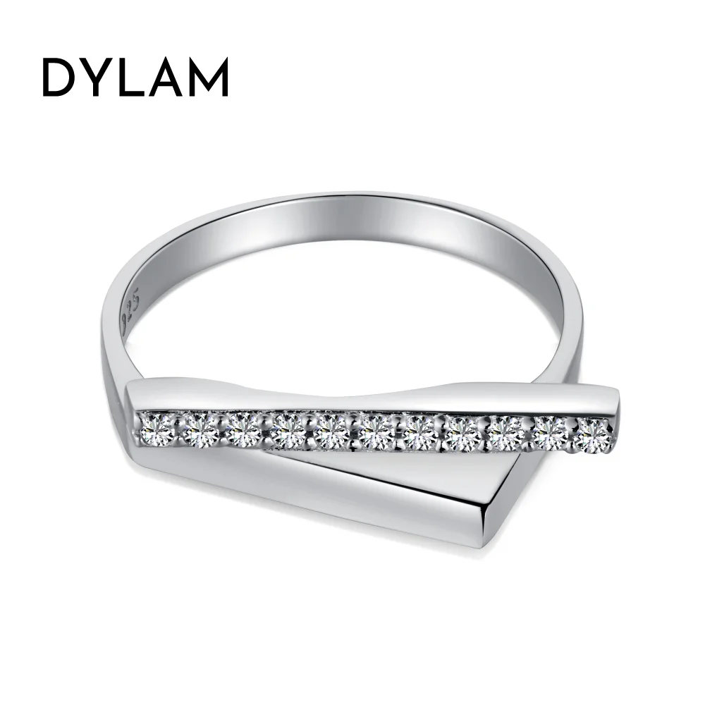 

Dylam Trendy Design 925 Sterling Silver Rhodium Plated Stackable 5A Cubic Zirconia Irregular Minimalist Wedding Engagement Ring