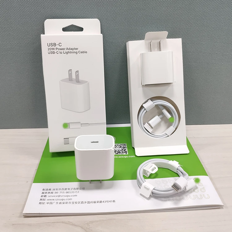 

Hot sales Portable 20W set 1-1 Original 20W 18W USB-C charger adapter and 3ft cable cord Fast Charger for iPhone 13/12/11, White