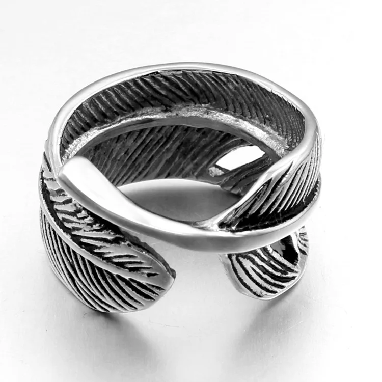 

Yiwu Wholesale Leaf Rings Feather Design Ring Stainless Steel Adjustable Ring, As picture