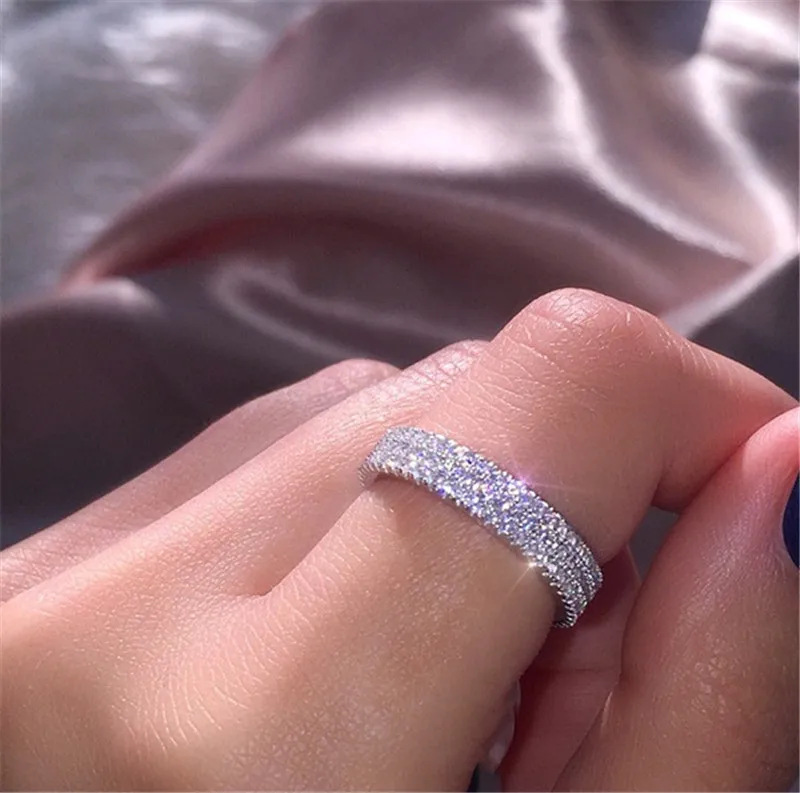 

Korean version of the new simple refers to three rows of diamond fashion bride and princess ring ladies jewelry, Silver