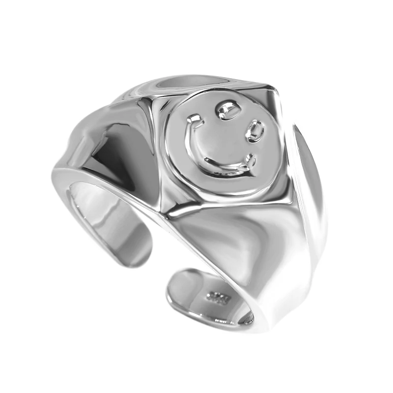 

Fukarni 11.13 Gram New Arrival Geometric 925 Adjustable Sterling Lot Silver Smiley Ring TR566