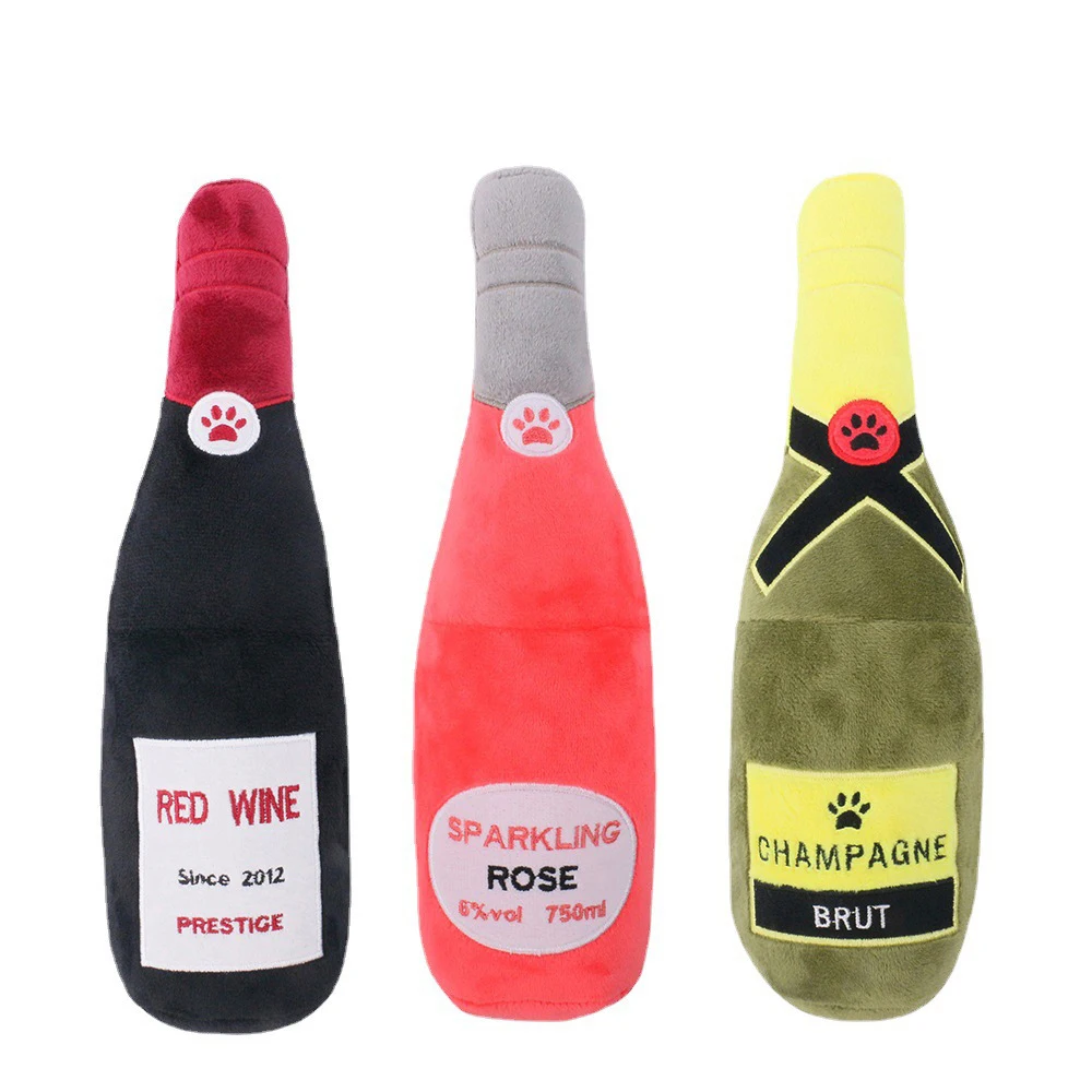 

Custom Amazon Christmas Plush Stuffed With Squeakers Pet Toy Vodka Wine Bottle Champagne Shape Dog Chew Toy, Picture