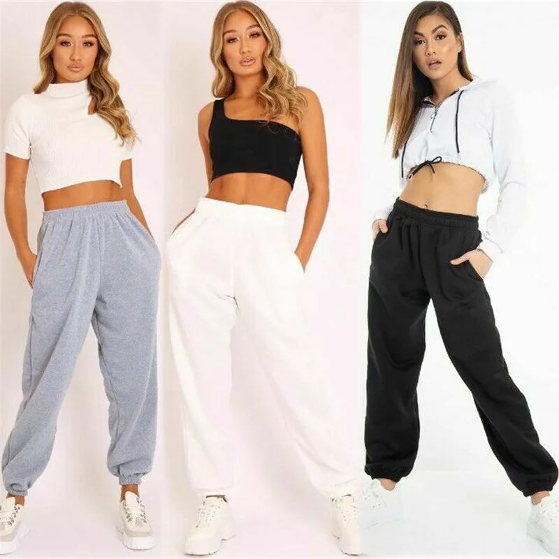 

Women Casual Sport Pants Solid Running Jogger Pants Female Two Pockets Tracksuit Elastic Waist Ladies Sweatpants Baggy Trousers, In available