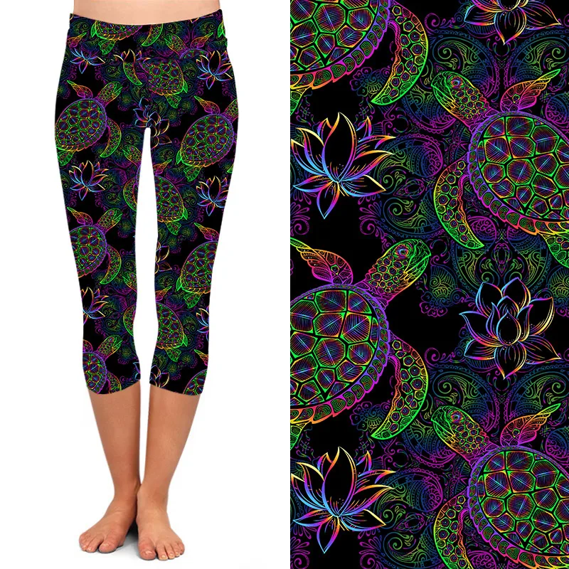 

Newest buttery soft Australia 3/4 length capri tortoise water turtle leggings, As picture