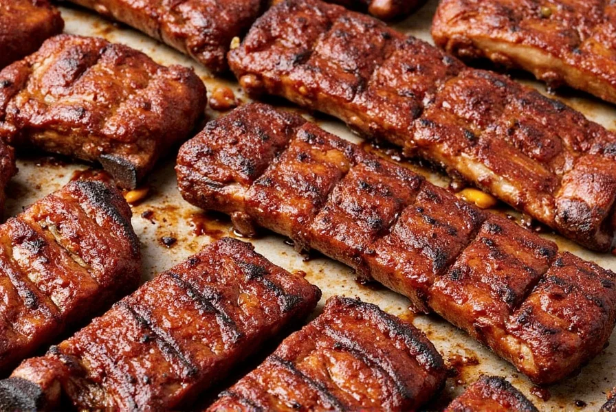Close-up of someone applying a dry rub onto pork ribs bone in