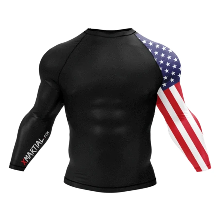 

Men Digital Printing Tshirt MMA BJJ Jiu Jitsu Quick Dry Rash Guards Fitness Sports Tops, Black/red