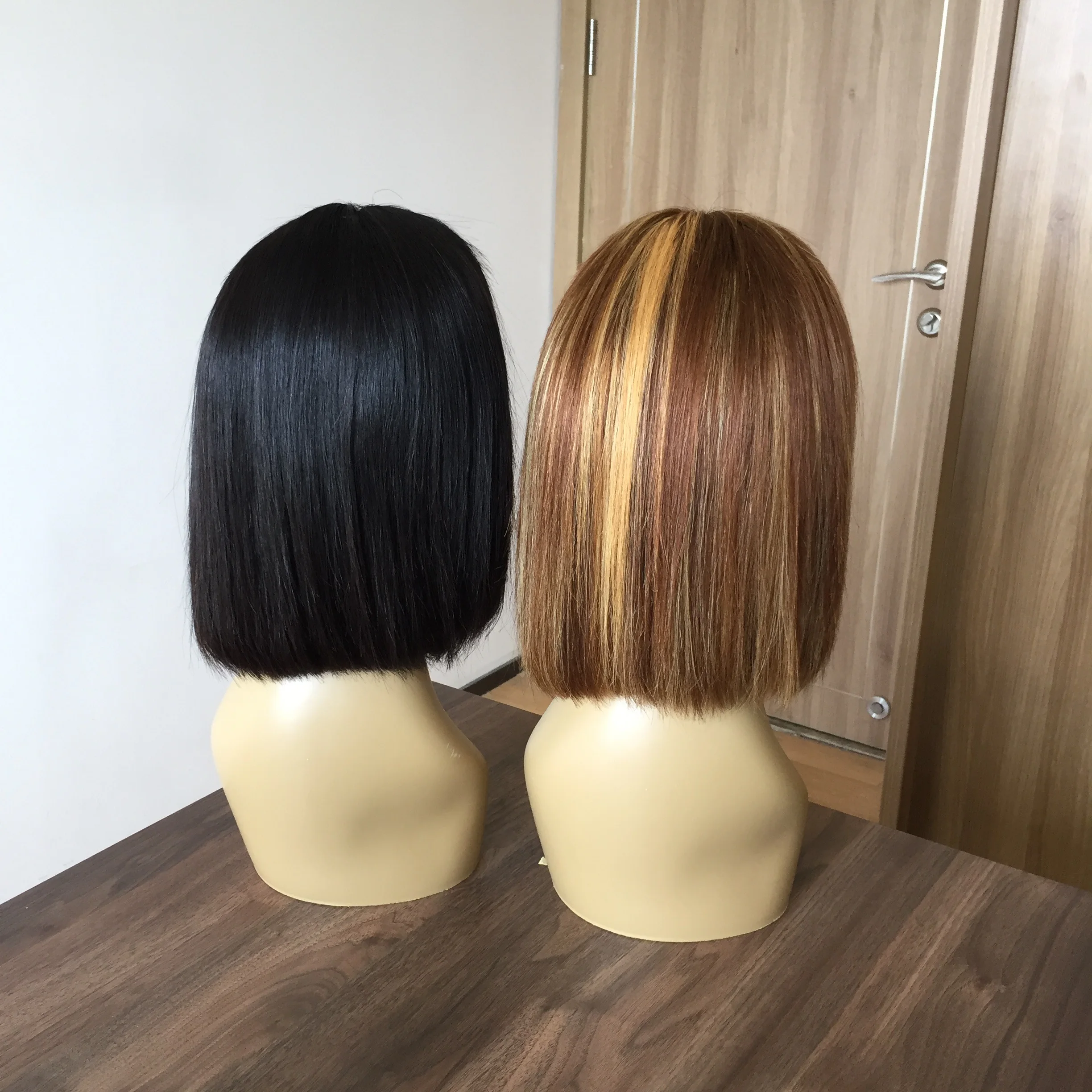 

Hot Selling Free Shipping Glueless Chinese Hair 6Psc 10"-14" 4X4 Hd Lace Front Closure Black And Highlight Human Hair Bob Wig, Natural colors