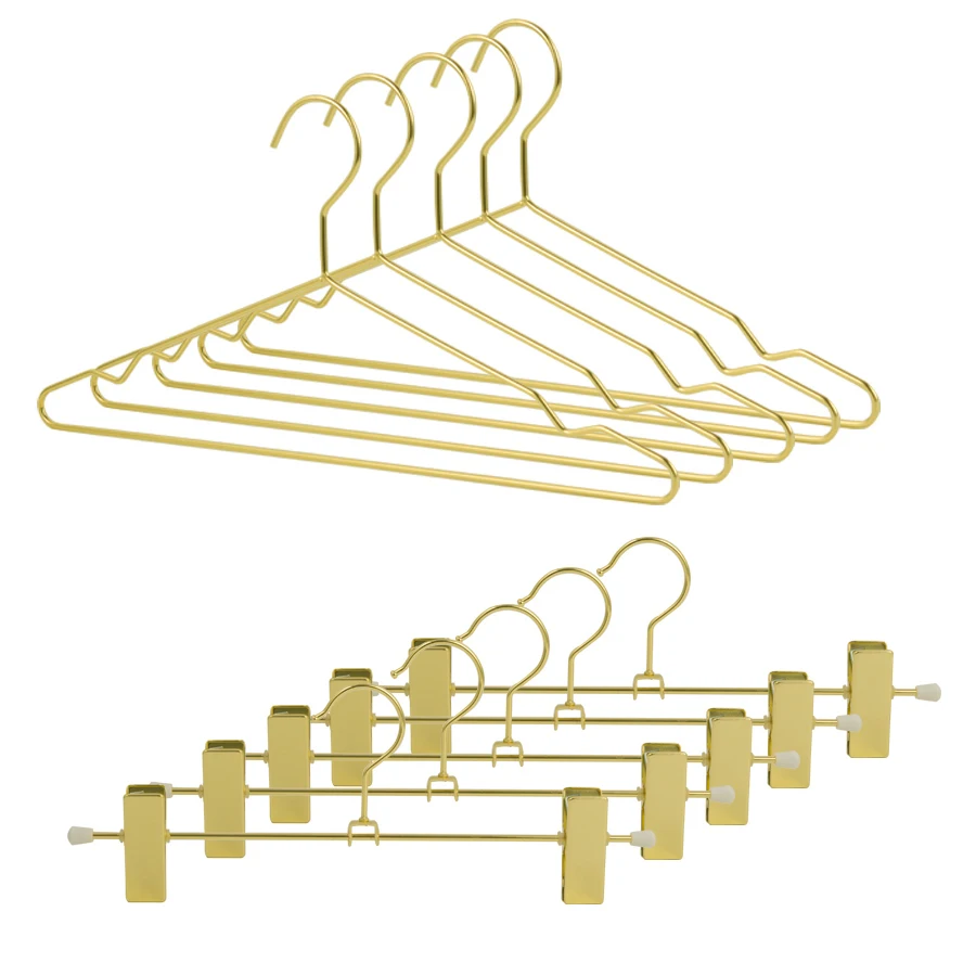 Luxury Durable Heavy Duty Gold Clothing Hangers Set Golden Metal Hanger with Clip