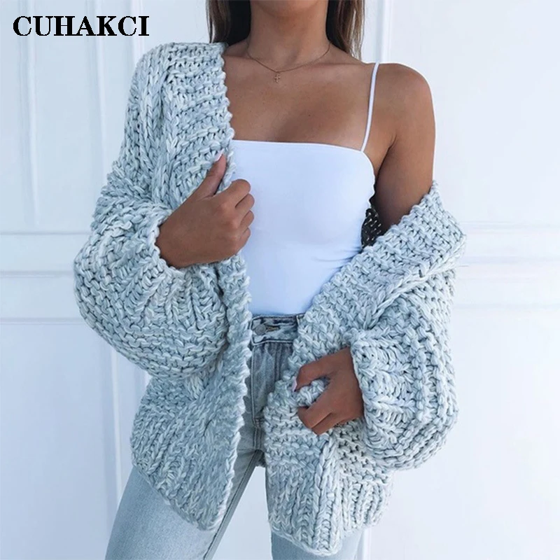 

CUHAKCIWomen Sweater Knit Coat New Fashion Solid Bat Sleeve Cardigan Knit Coat Loose Casual Sweater Autumn Winter Knit Coat
