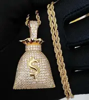 

Hip Hop US Dollar Money Bag Pendant With Stainless Steel Rope Chain Bling Cubic Men's Necklace Jewelry For Gift
