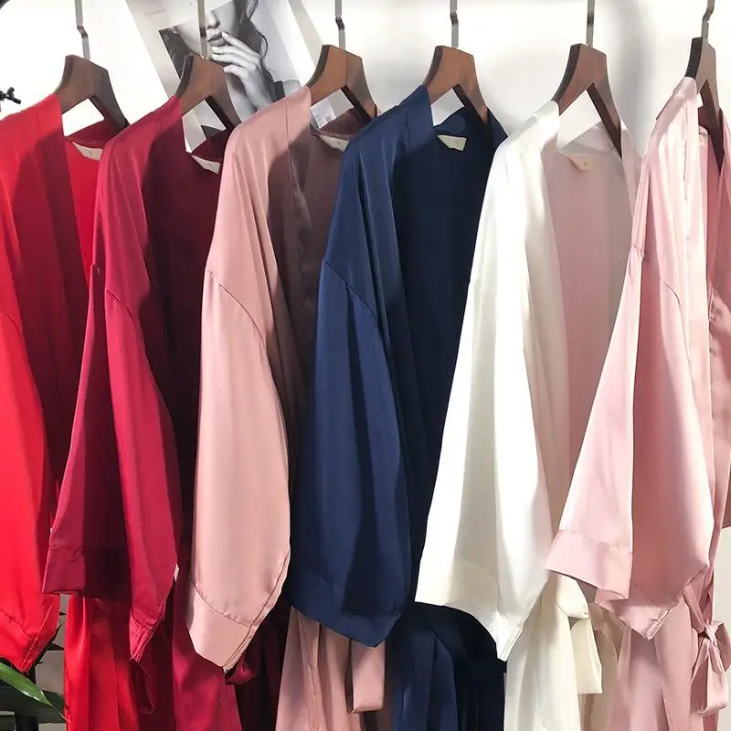 Wholesale ladies wedding pajamas bridesmaid satin robes embroidered bride gown dress party nightdress bride robes