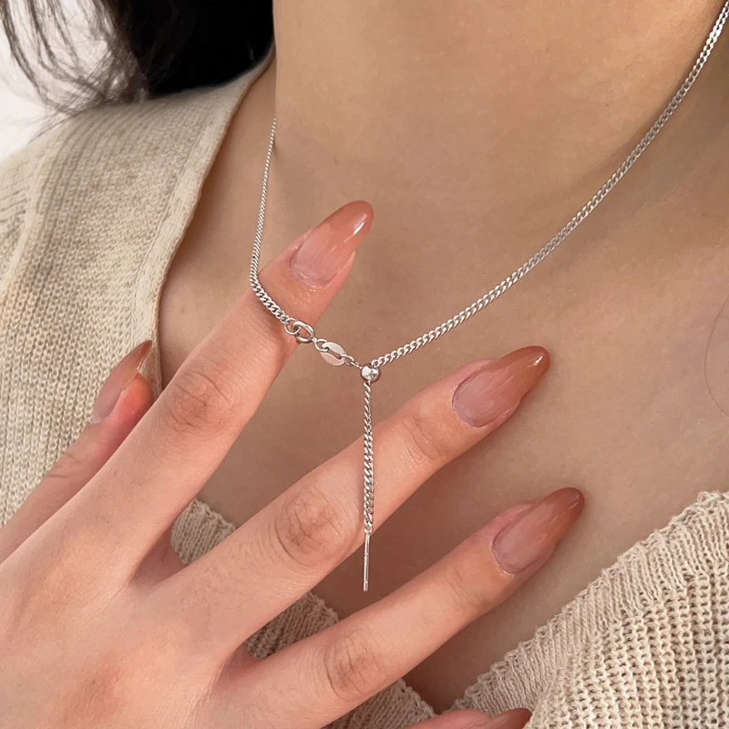 New Trendy 925 Sterling Silver Women Adjustable Link Chain Necklaces Jewelry