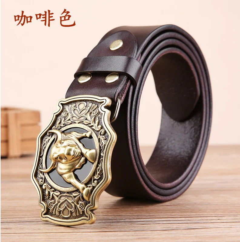 Western Fashion Belt 3.8cm Cow Head Solid Brass Name Plate Buckle Belts  Italian Leather Mens' Belt,Custom Logo,Belt And Size - Buy Making Leather 