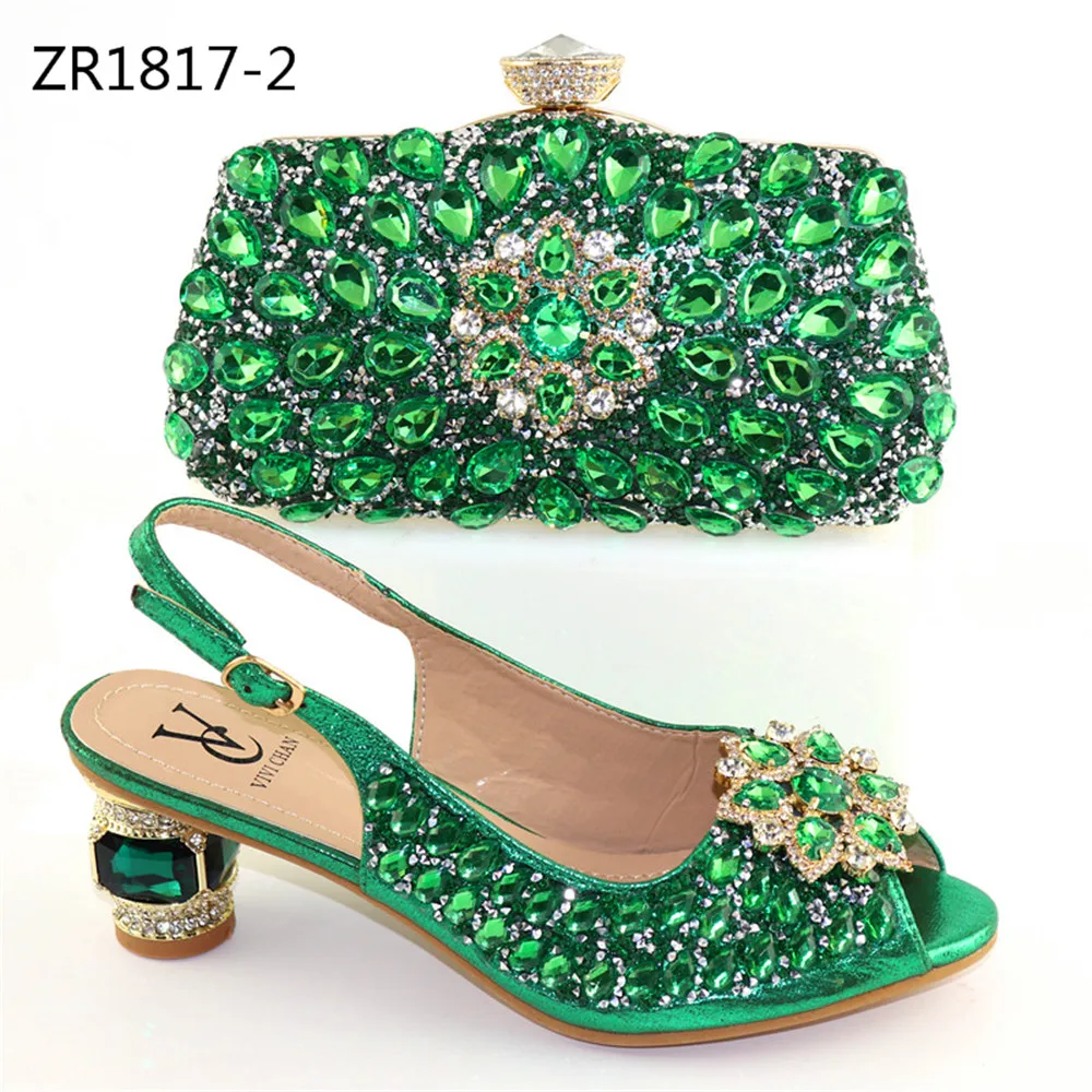 

ZR1817 The latest low heels shoe matching bag wedding shoes bags