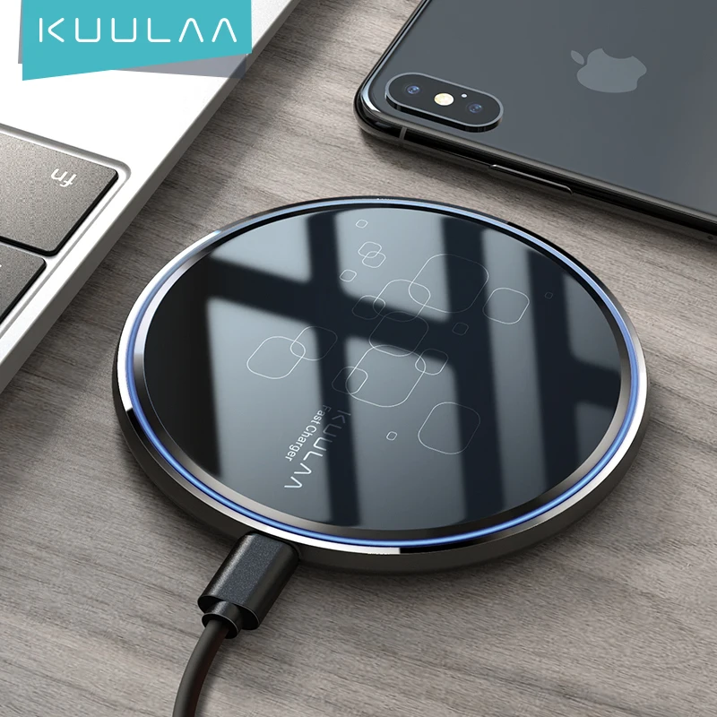 

Kuulaa Acrylic Glass Cover Desktop 10W 15W Fast Charging Wireless Charger For Phone/Watch/Earbuds, Black white