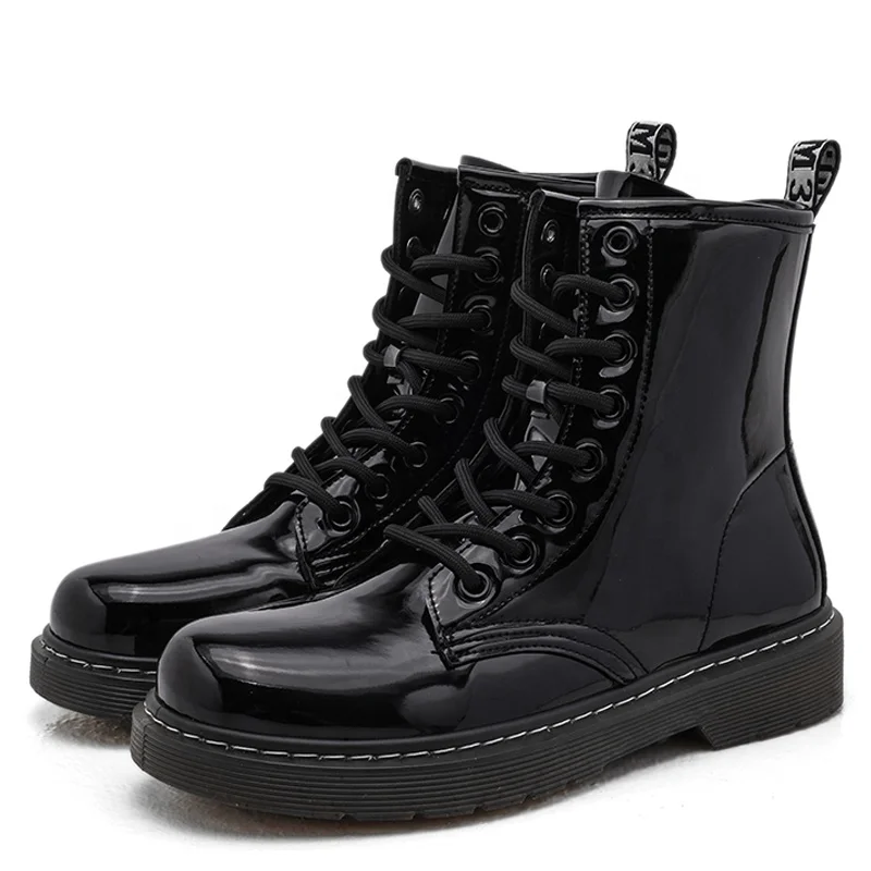 

2020 Fashionable women leather ankle boots Lace-Up winter shoes ladies chelsea boots Large size Couple shoes