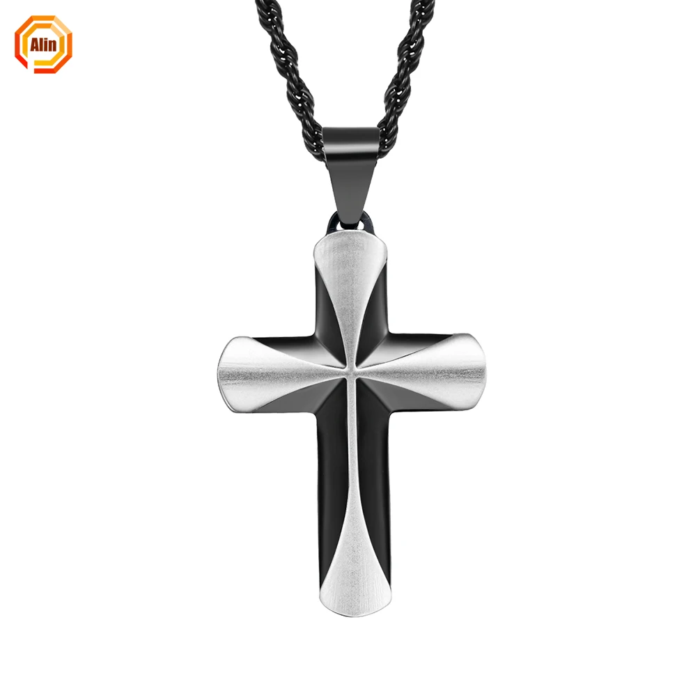 

2021 latest Original New Men's Religious Stainless Steel Cross Pendant Simple Atmospheric Stainless Steel Necklace for men