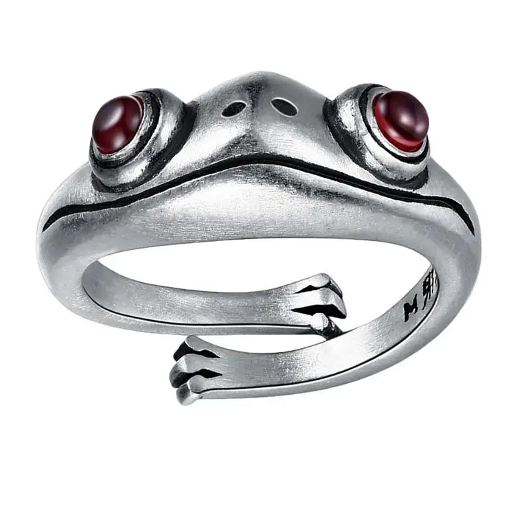 

Vintage Frog Ring with Red Jade Garnet Women Cute Frog Finger Adjustable Open Ring Gifts for Valentines Day Birthday Jewelry