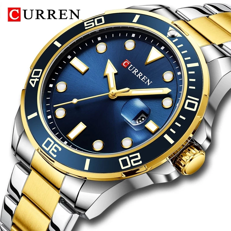 

CURREN 8388 Fashion New Business Mens Wristwatches Green Clock Watch Quartz Stainless Steel Watches Men Wrist Reloj Hombre, 5-colors