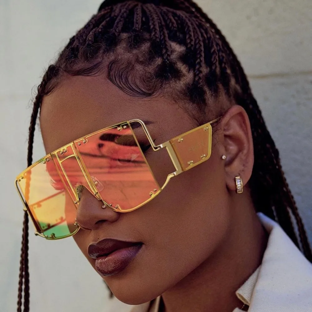 

New punk metal big frame sunglasses unique oversized black square 3D sun glasses women private brand vintage eye glass river, 9 colors