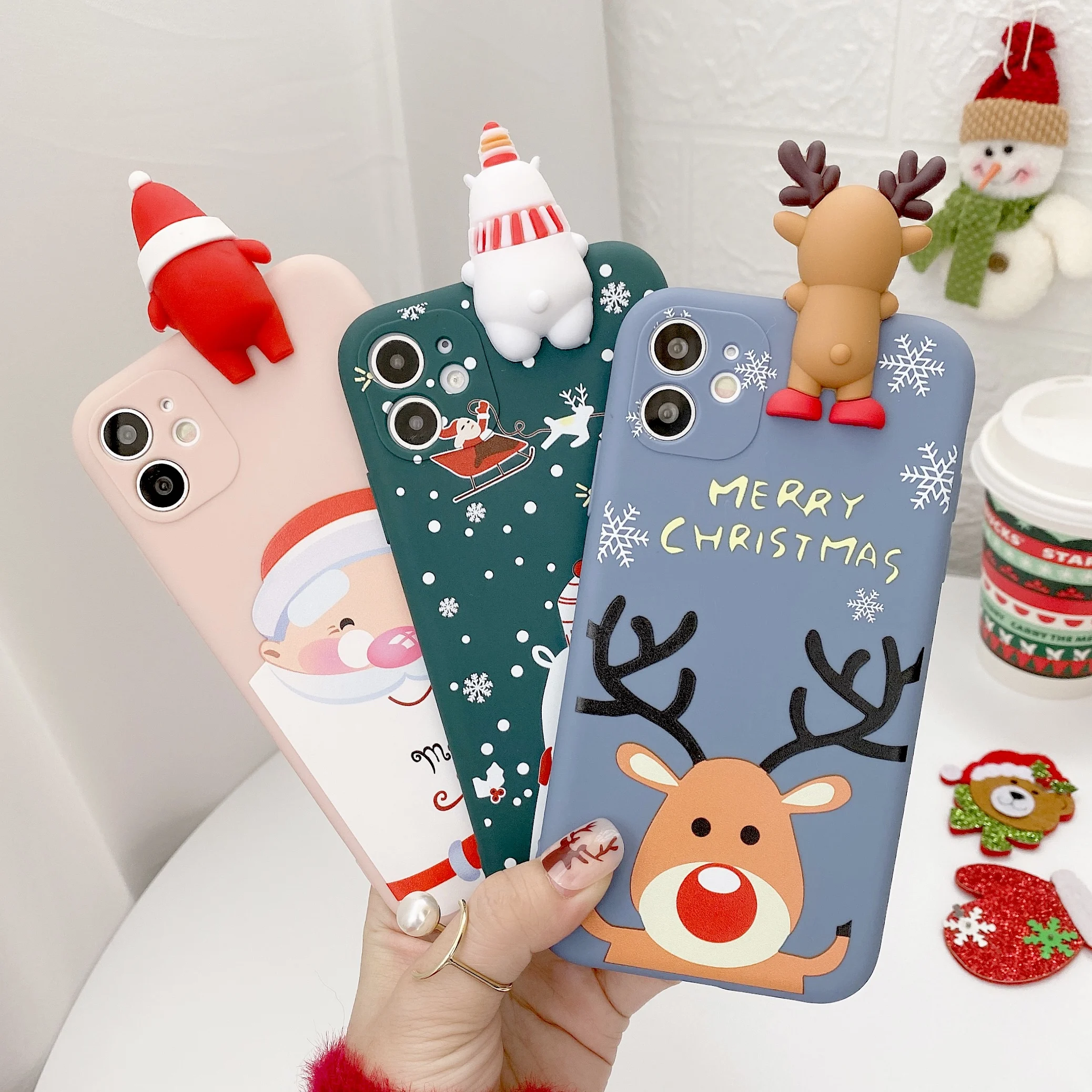 

Merry Christmas Gifts Cartoon Top Toy Snowman Santa Deer Elk TPU Phone Case for iPhone 13/12//11/X/XR/XS MAX