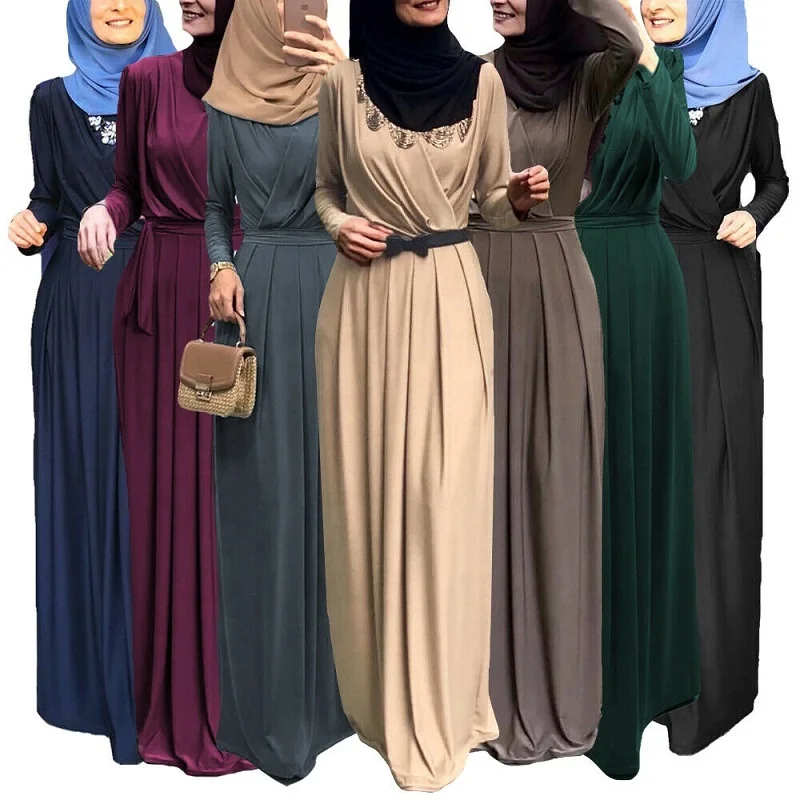 

Wholesale Ramadan women muslim maxi dress Jilbab abaya long kaftan islamic clothes, Black,navy,gray,beige,khaki wine red,dark green