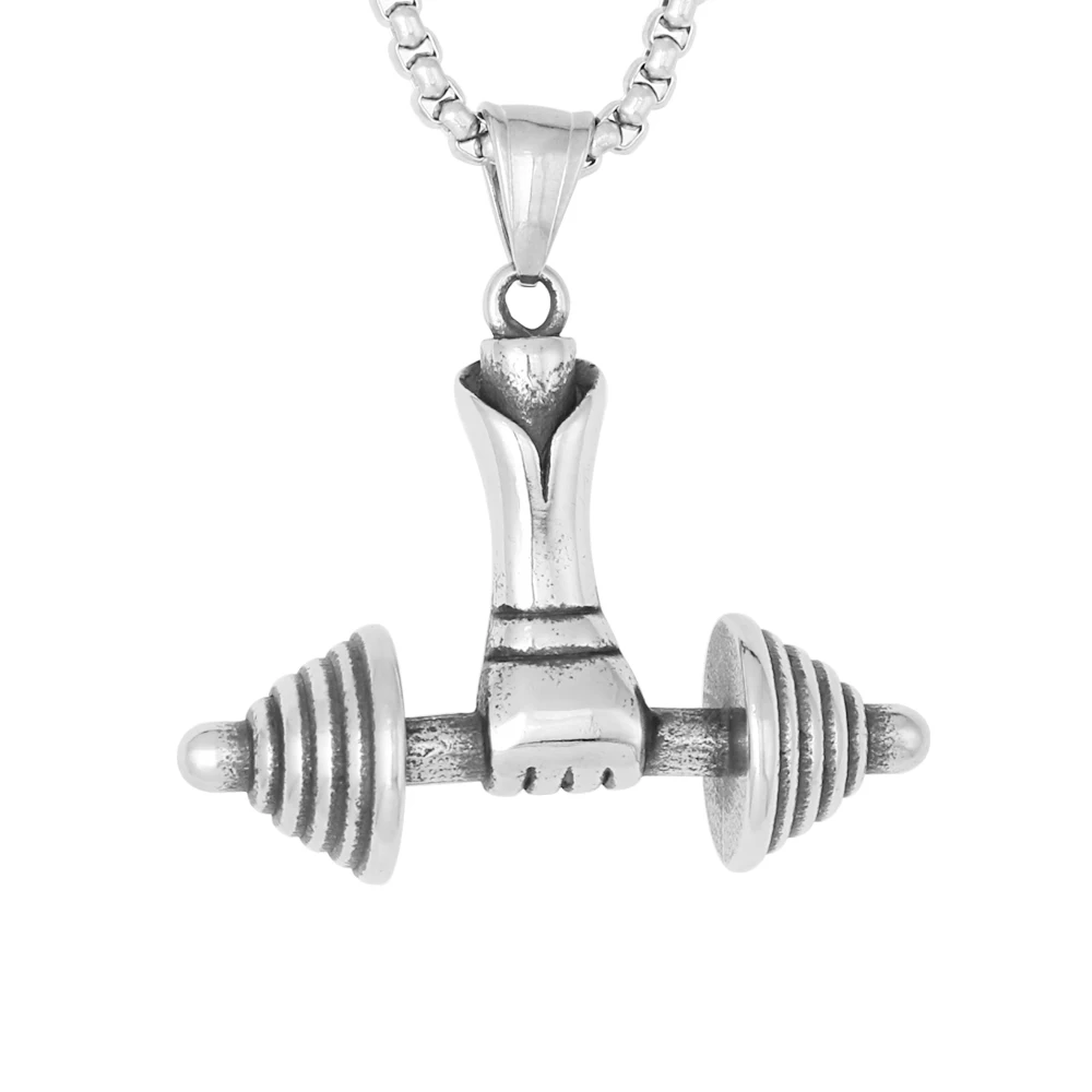 

Unique Fitness Necklace 3D Design Stainless Steel Dumbbell Pendant Necklace For Mens Fashion Jewelry