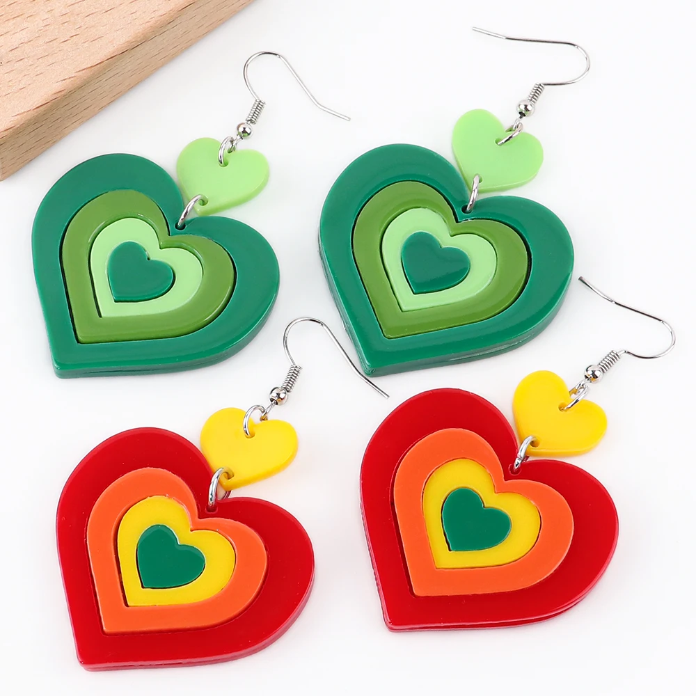 Gift Best Friends Heart Pendant Earrings Hot Selling Trend Sweet Women's Cartoon OEM ODM Acrylic Girl Love Color Matching Couple