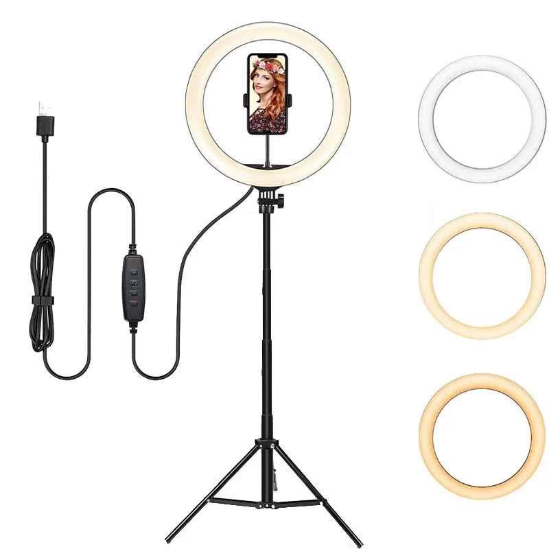 

2021 New Video Lights Dimmable Selfie LED Ring Light USB Ring Lamp Tripod Stand Rim Light for TikTok Youtube Ringlight