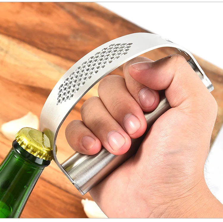 

DD061 Kitchen Gadgets With Brush Minced Garlic Press Tools Crush Mash Stainless Steel Manual Garlic Press Set With Opener, As pic