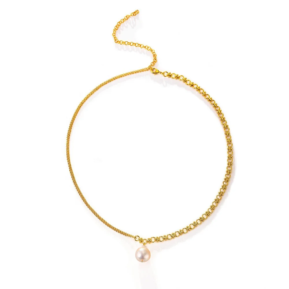 

wholesale western jewelry Water Drop freshwater pearl psj brass 18k gold plated Box Chain Splice Link Chains Necklaces for girls