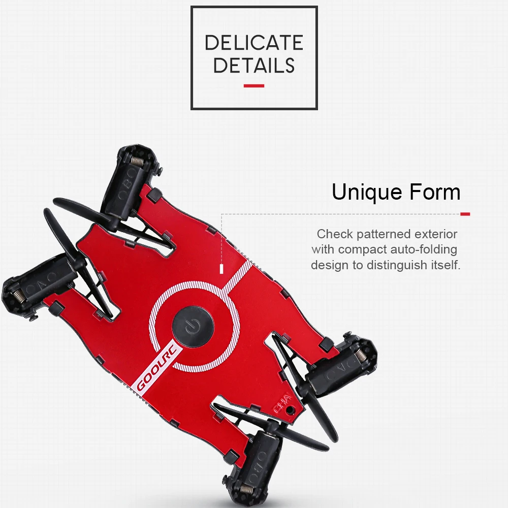 Drone selfie rouge GOOLRC T49  à bras rabattable 
