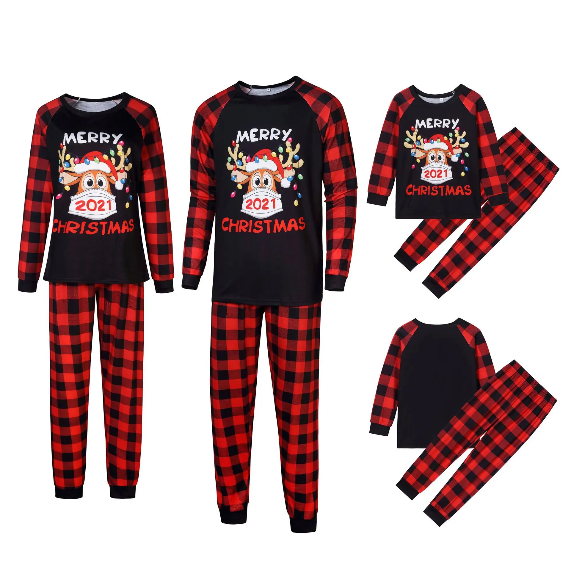 Christmas warm family pajamas home wear happy holiday two pieces parent children sleeping wear long sleeve cotton Christmas, As picture shown , custom more colors