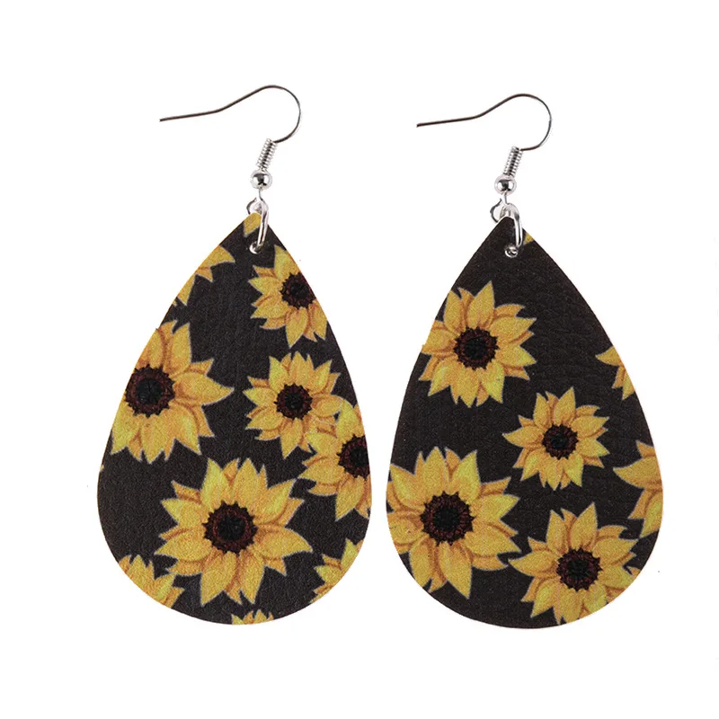 

Customized Statement Print Sunflower Earrings Fashional Waterdrop Shaped Flower Dangle Earrings, Picture shows/custom color
