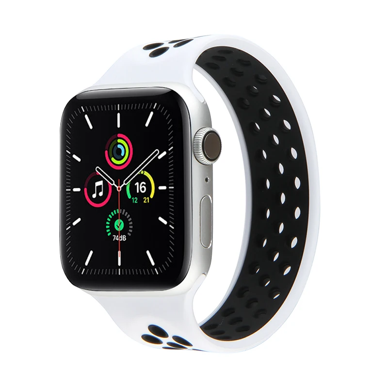 

2021 Best New Trend Watch Strap Dual Color Soft Silicone Mesh Loop Sports Watch Band For Nike/Apple Watch, White/black/red/gray/yellow
