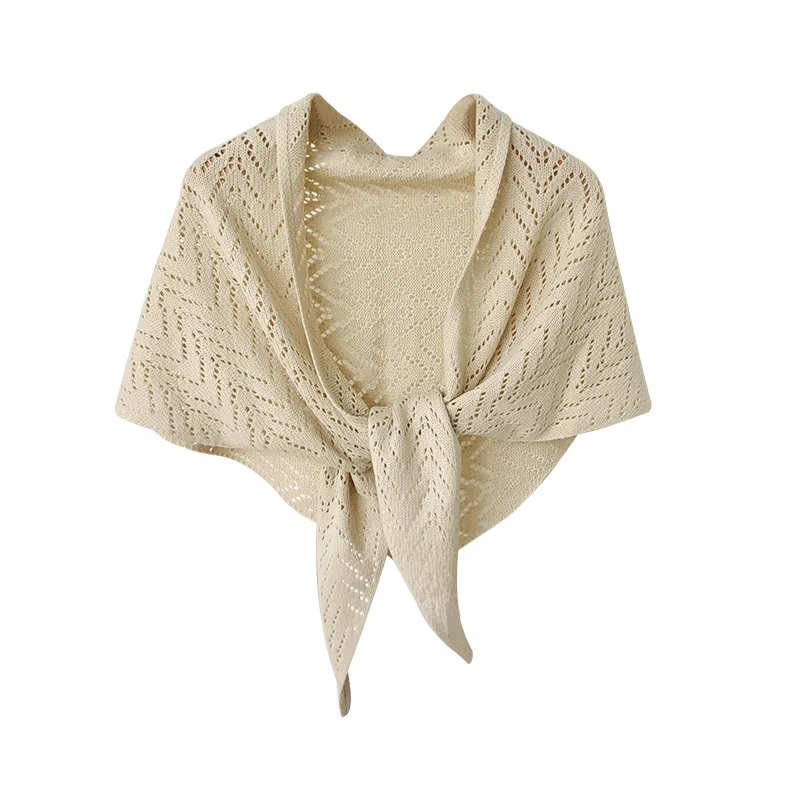 

Summer Solid Color Stripe Hollow Out Wraps Soft Warm Knitted Shawl Female Outdoor Travel Casual Collar Neck Shoulder Pashmina
