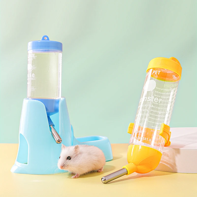 

2022 Newest Design Large capacity Small Pets Hamster Kettle Drinker Leak Proof Roller Stand Rabbit Water Food Feeder, Clear luctte or custom