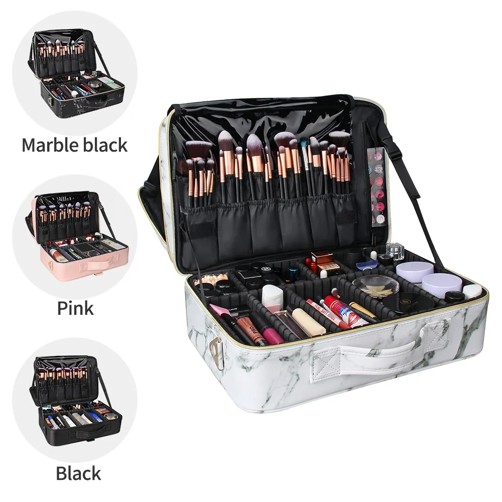 

Dropshipping Relavel New Professional 3 Layers Large Portable Waterproof Sublimation Makeup Case, Marble white