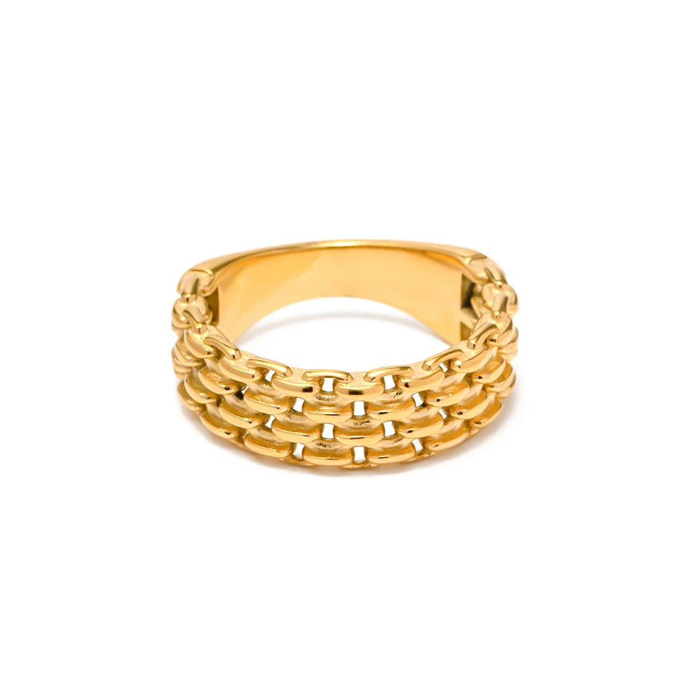 New Arrival Texture Irregular Finger Rings 18k Gold Plated Stainless Steel Hollow Design Rings