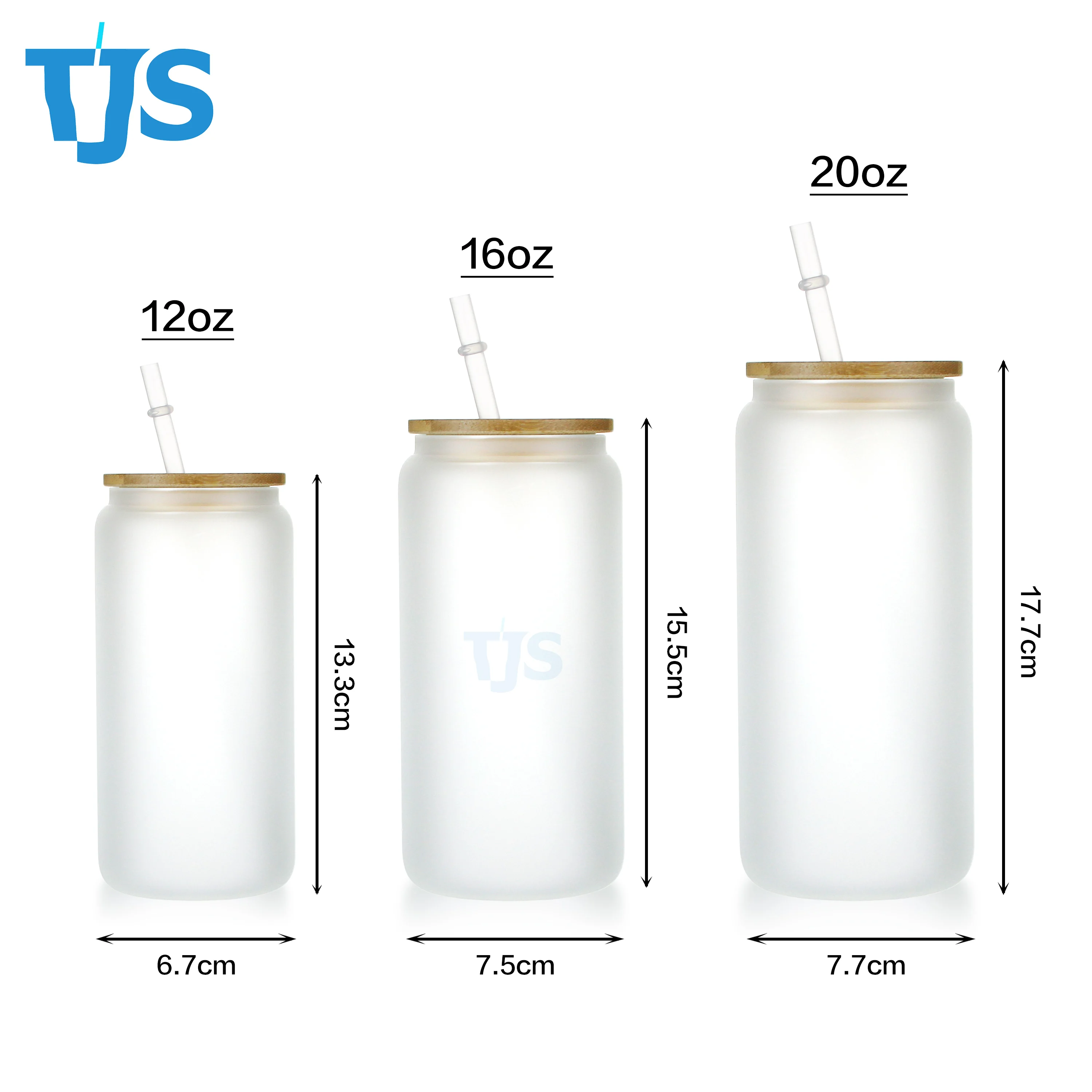 

TJS 12oz 16oz 20oz Sublimation Glass Mugs with Bamboo Lid Clear and Frosted Glass Tumblers