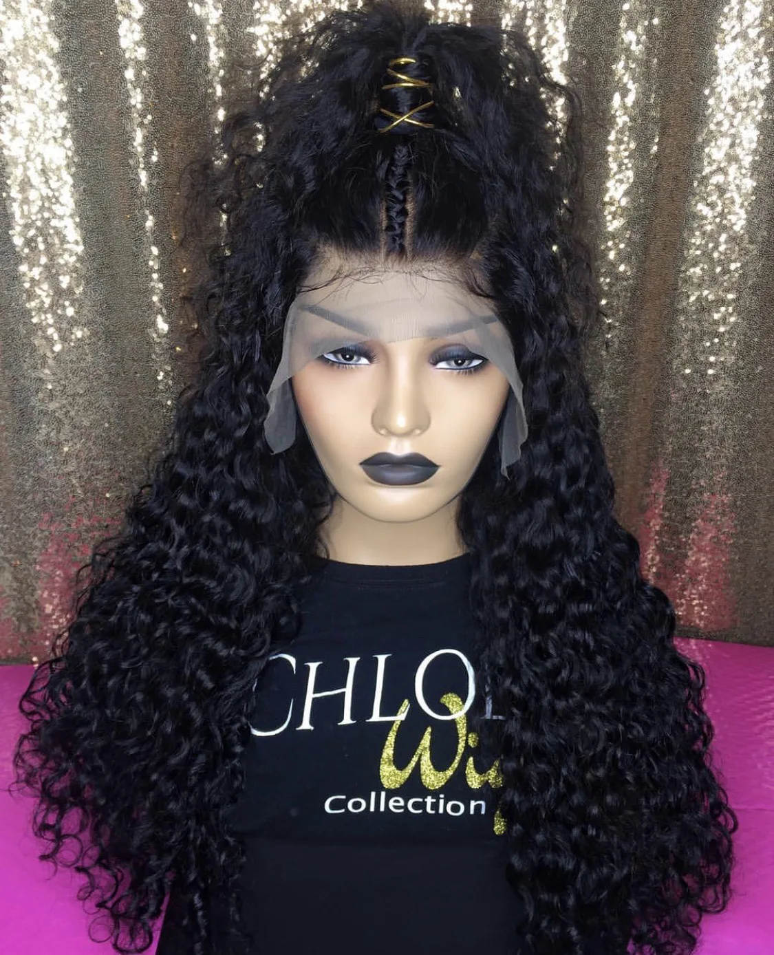 

Hot Sale Black Deep Wave Lace Front Synthetic Hair Wigs Deep Wave 150 Density Lace Front Wigs For Black Women