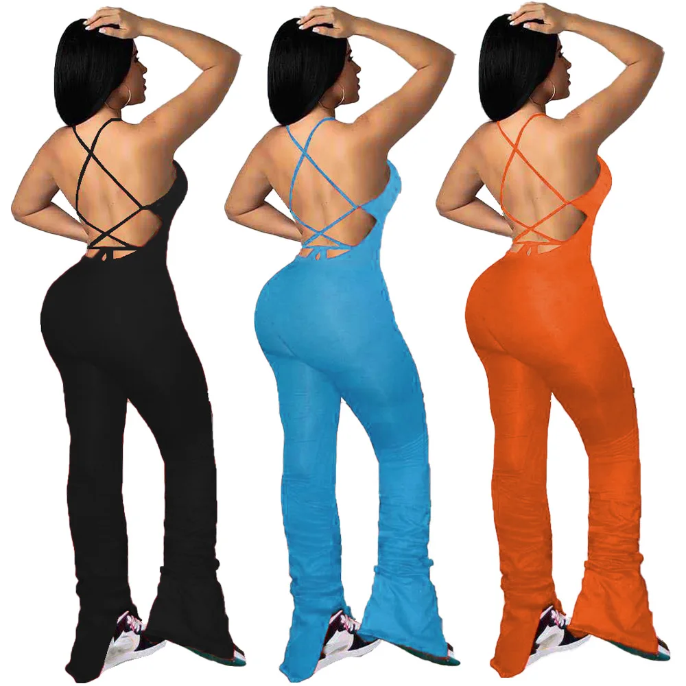 

B35019A 2020 Latest western women hot style strap backless bandage jumpsuit