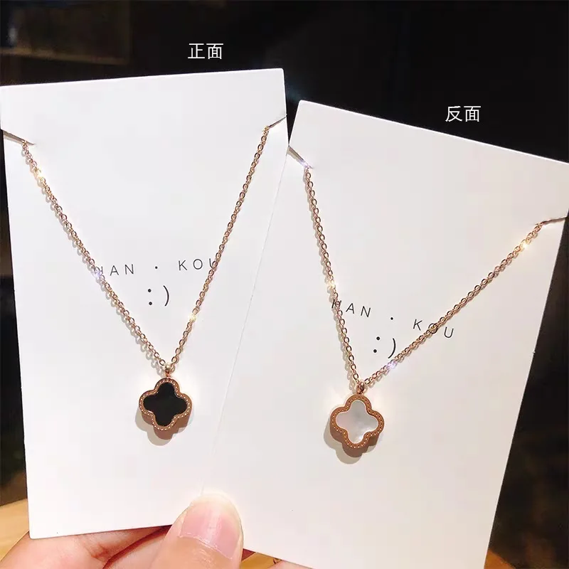 

Fashionable titanium steel gold plating clover pendant necklace four leaf necklace for women, 2 color available