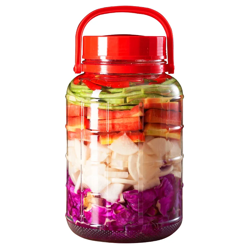 

1L 2L 3L 5L 8L 10Liter storage large enzyme kimchi pickled garlic glass container jar with large screw cap and handle Chinese