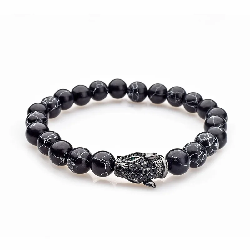 

Turquoise Stretch Beading Bracelet Bangles Mens Bangles Leopard Head Yoga Charms Elastic Natural Stone Beads Charm Bracelet, Black color